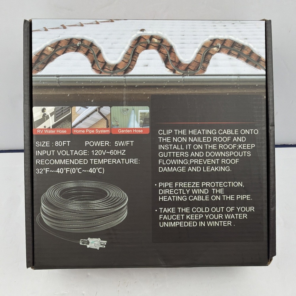 80ft 120V 8w/ft roof Gutter Heater  Self-Regulating de-icing Cable lighted plug